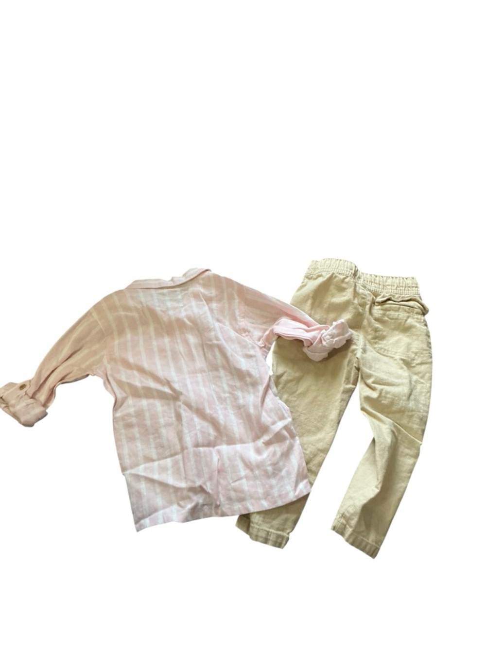 Stitch & Stone Cotton Stripe Button-Up Shirt & Cream Cotton Pants Set size 3T - Picture 3 of 4